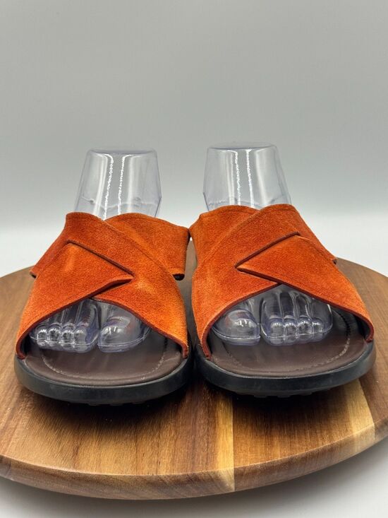 TOD\'S Burnt Orange Nubuck Crossed Strap Slip On Flat Sandals Men\'s Size 9.5 main image 8